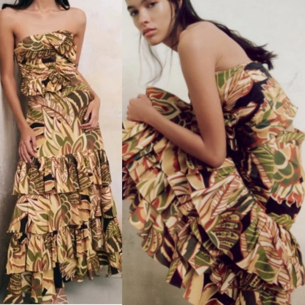 Zara Multicolored Linen Blend Long High-Waisted Skirt Size M New With Tag